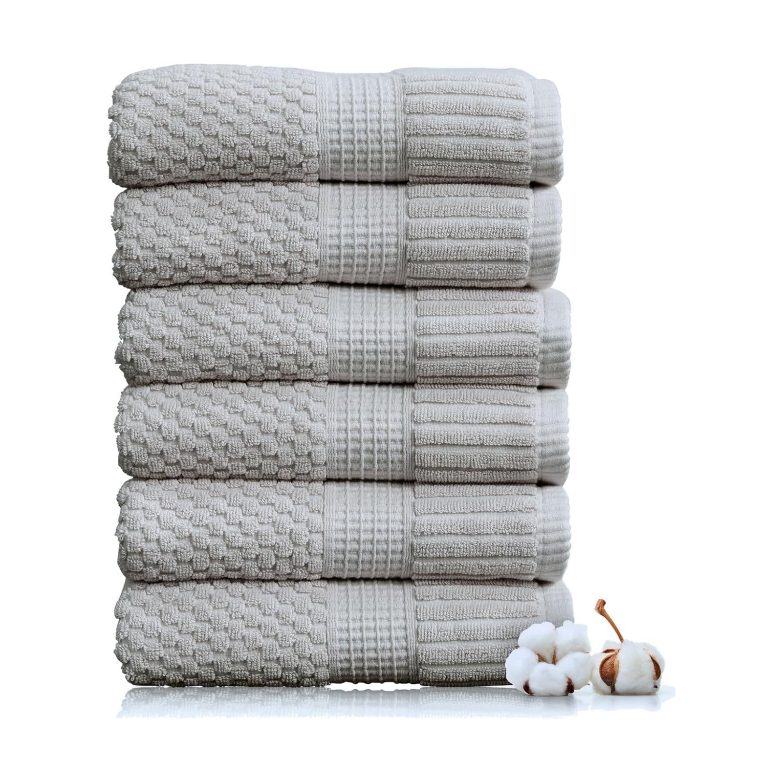 NY Loft 100% Cotton 6-Pack Hand Towel Set | Grey | Oeko-TEX | Quick-Dry | Six 16" x 28" Hand Towels | Super Absorbent