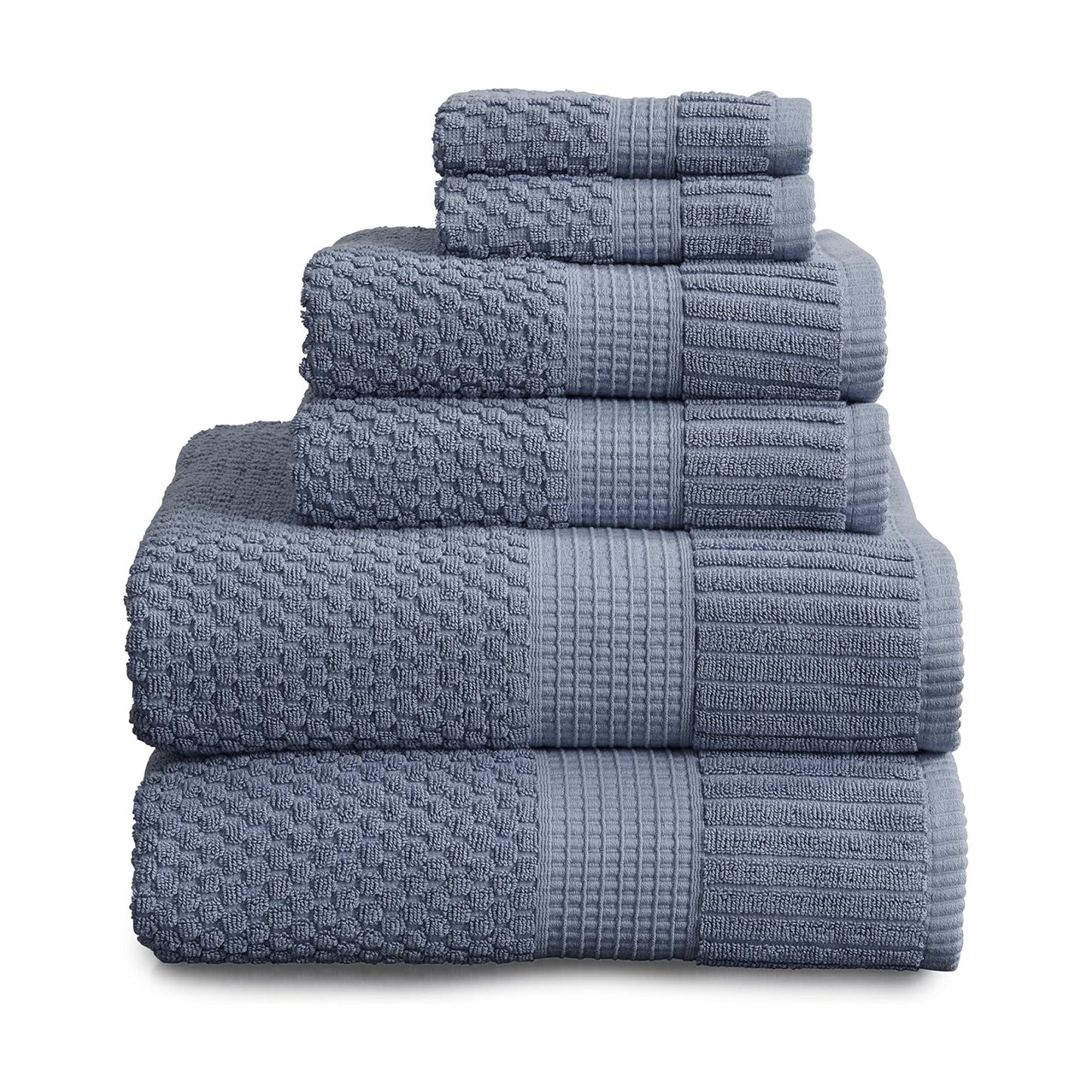 NY Loft 100% Cotton 6-Piece Bath Towel Set | Flint | Oeko-TEX | Quick-Dry | 30" x 52" Bath Towels | 16" x 28" Hand