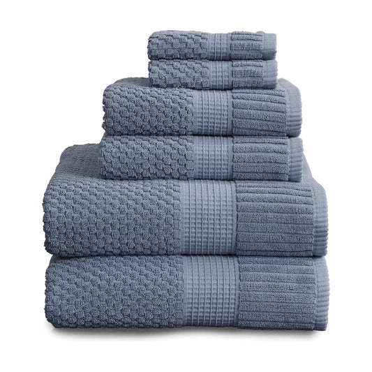 NY Loft 100% Cotton 6-Piece Bath Towel Set | Flint | Oeko-TEX | Quick-Dry | 30" x 52" Bath Towels | 16" x 28" Hand