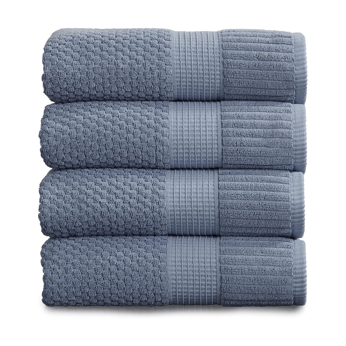 NY Loft 100% Cotton 4-Pack Bath Towel Set | Flint | Oeko-TEX | Quick-Dry | Four 30" x 52" Bath Towels | Super Absorbent
