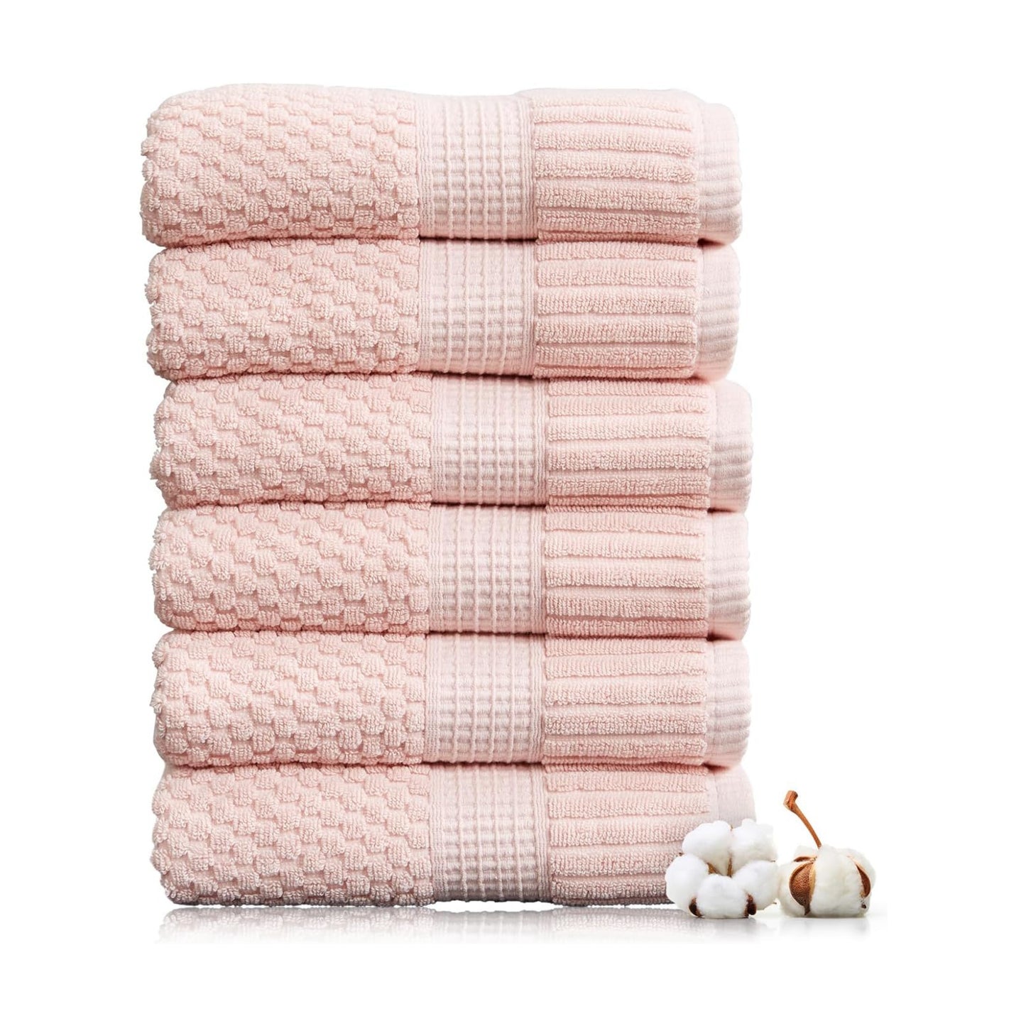 NY Loft 100% Cotton 6-Pack Hand Towel Set | Pink | Oeko-TEX | Quick-Dry | Six 16" x 28" Hand Towels | Super Absorbent