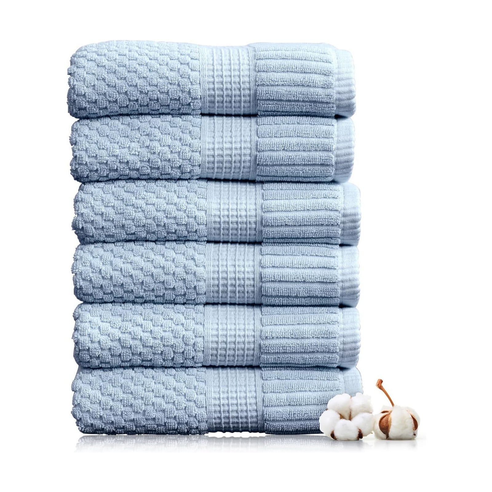 NY Loft 100% Cotton 6-Pack Hand Towel Set | Blue | Oeko-TEX | Quick-Dry | Six 16" x 28" Hand Towels | Super Absorbent