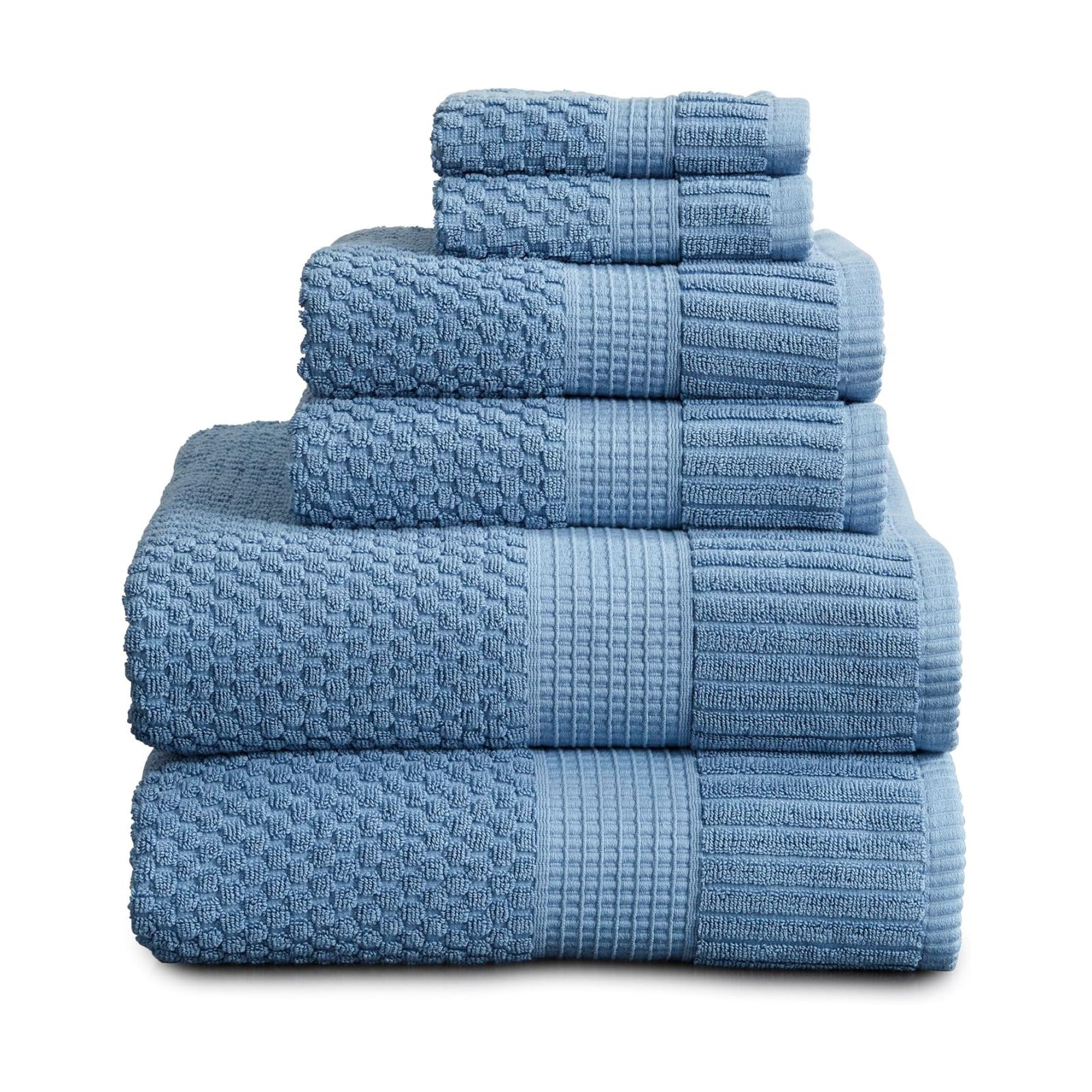NY Loft 100% Cotton 6-Piece Bath Towel Set | Blue | Oeko-TEX | Quick-Dry | 30" x 52" Bath Towels | 16" x 28" Hand