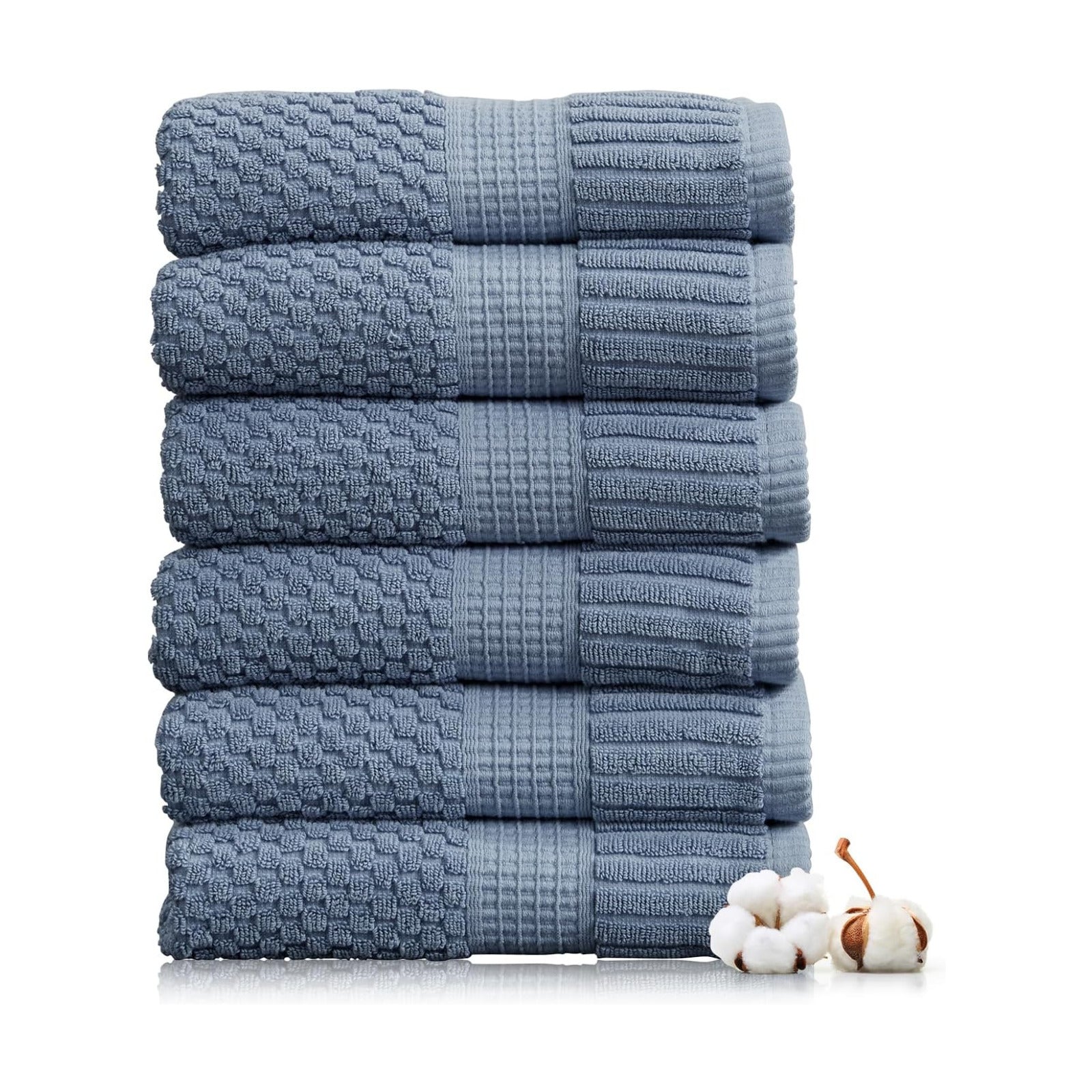 NY Loft 100% Cotton 6-Pack Hand Towel Set | Flint | Oeko-TEX | Quick-Dry | Six 16" x 28" Hand Towels | Super Absorbent