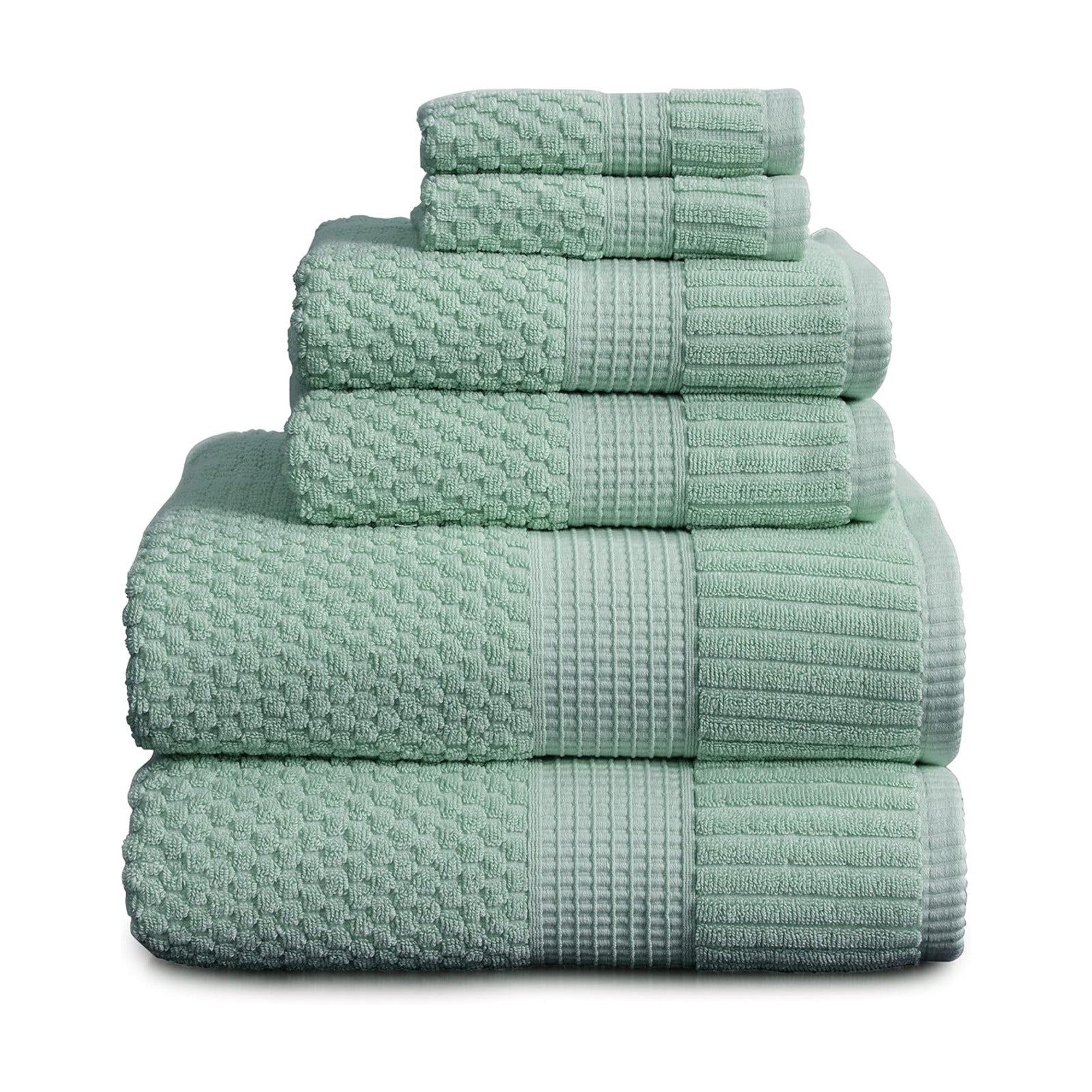 NY Loft 100% Cotton 6-Piece Bath Towel Set | Green | Oeko-TEX | Quick-Dry | 30" x 52" Bath Towels | 16" x 28" Hand