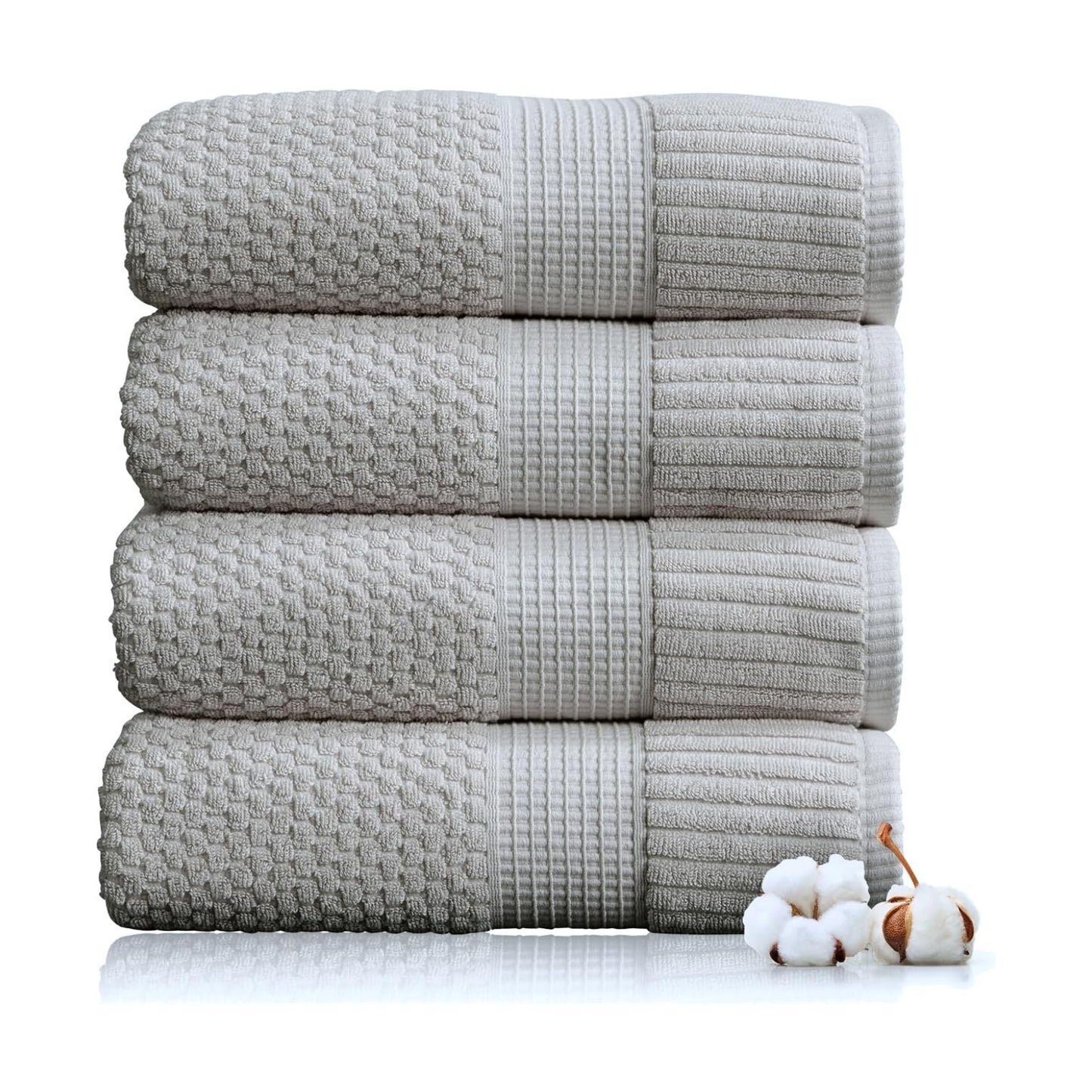 NY Loft 100% Cotton 4-Pack Bath Towel Set | Grey | Oeko-TEX | Quick-Dry | Four 30" x 52" Bath Towels | Super Absorbent