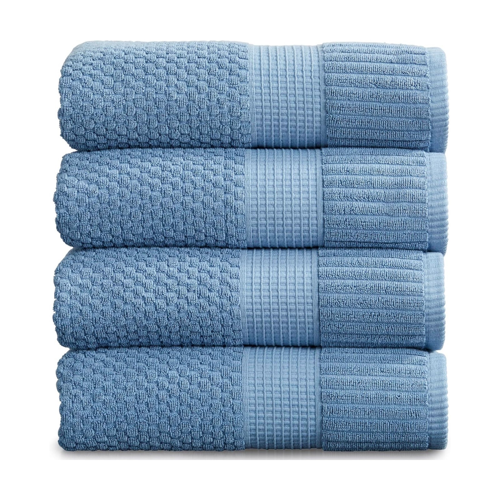 NY Loft 100% Cotton 4-Pack Bath Towel Set | Blue | Oeko-TEX | Quick-Dry | Four 30" x 52" Bath Towels | Super Absorbent