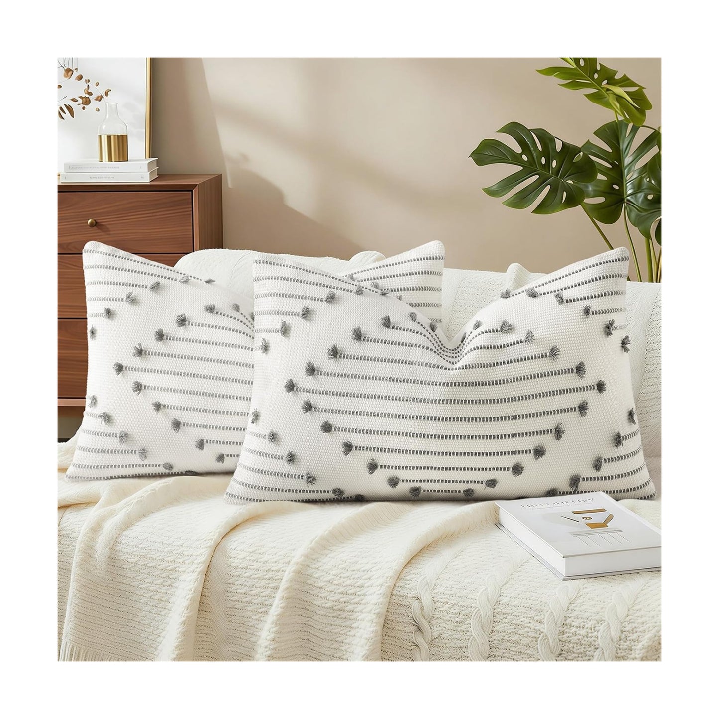 Farmhouse Lumbar Pillow Covers / Grey / 20 x 12 / Set of 2