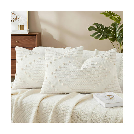 Farmhouse Lumbar Pillow Covers / Beige / 20 x 12 / Set of 2