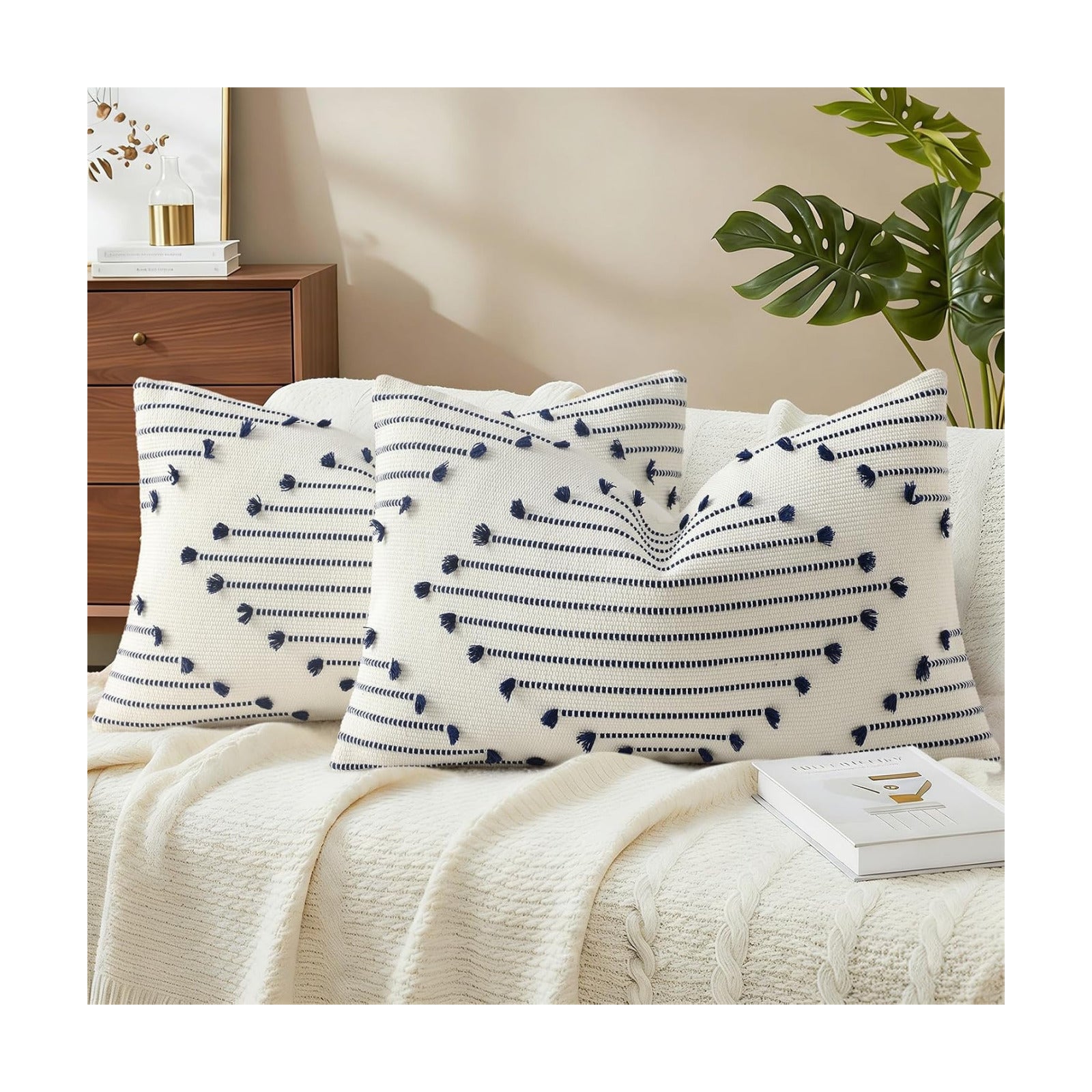 Farmhouse Lumbar Pillow Covers / Navy Blue / 20 x 12 / Set of 2