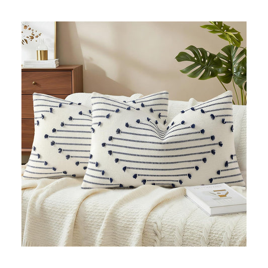 Farmhouse Lumbar Pillow Covers / Navy Blue / 20 x 12 / Set of 2