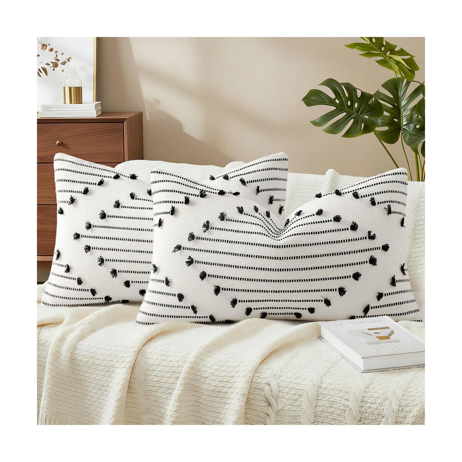 Farmhouse Lumbar Pillow Covers / Black / 20 x 12 / Set of 2
