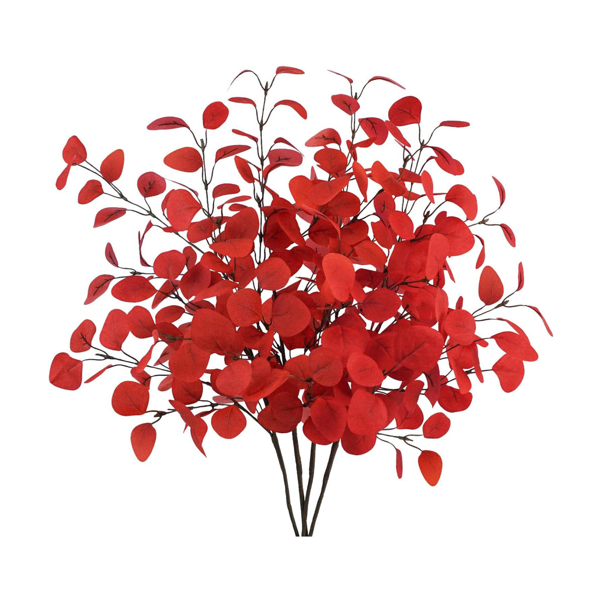 4Pcs Artificial Eucalyptus Leaves Stems 33.8‘’ Eucalyptus Plants Branches Greenery for Home Fireplace Farmhouse Party Wedding Table Bathroom Christmas Décor Red