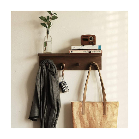 Wall-Mounted Wooden Hook Rack / Walnut Color Finish-a-1