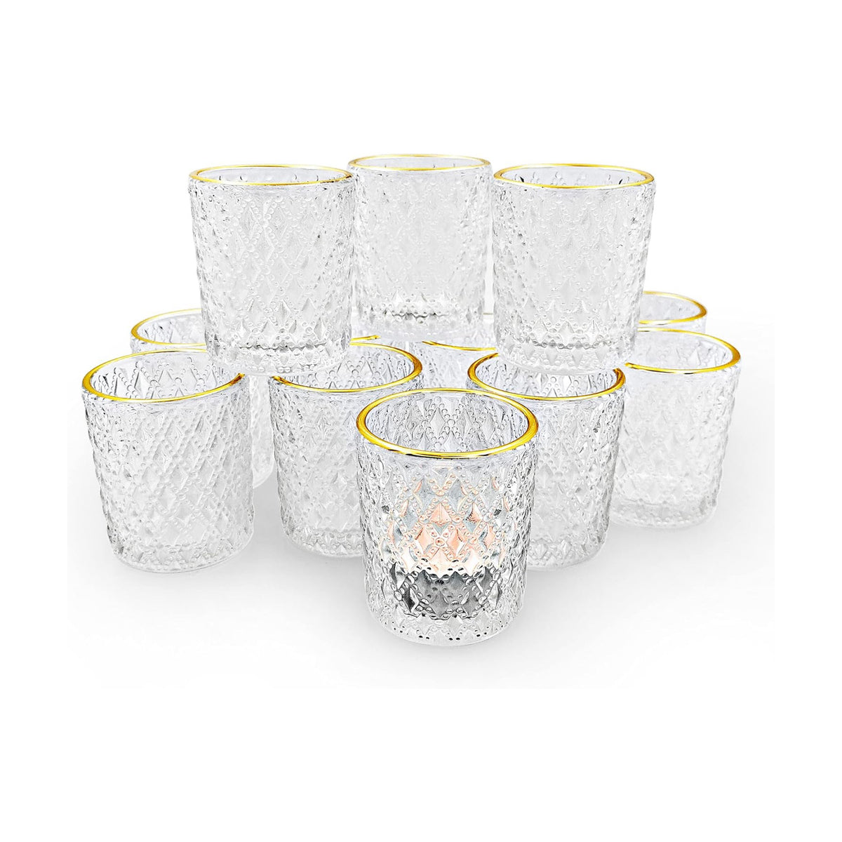 SHMILMH Clear Votive Candle Holders, Glass Tealight Candle Holders Bulk with Rim for Wedding Table Centerpiece Birthday Party Thanksgiving Decor, Set of 12