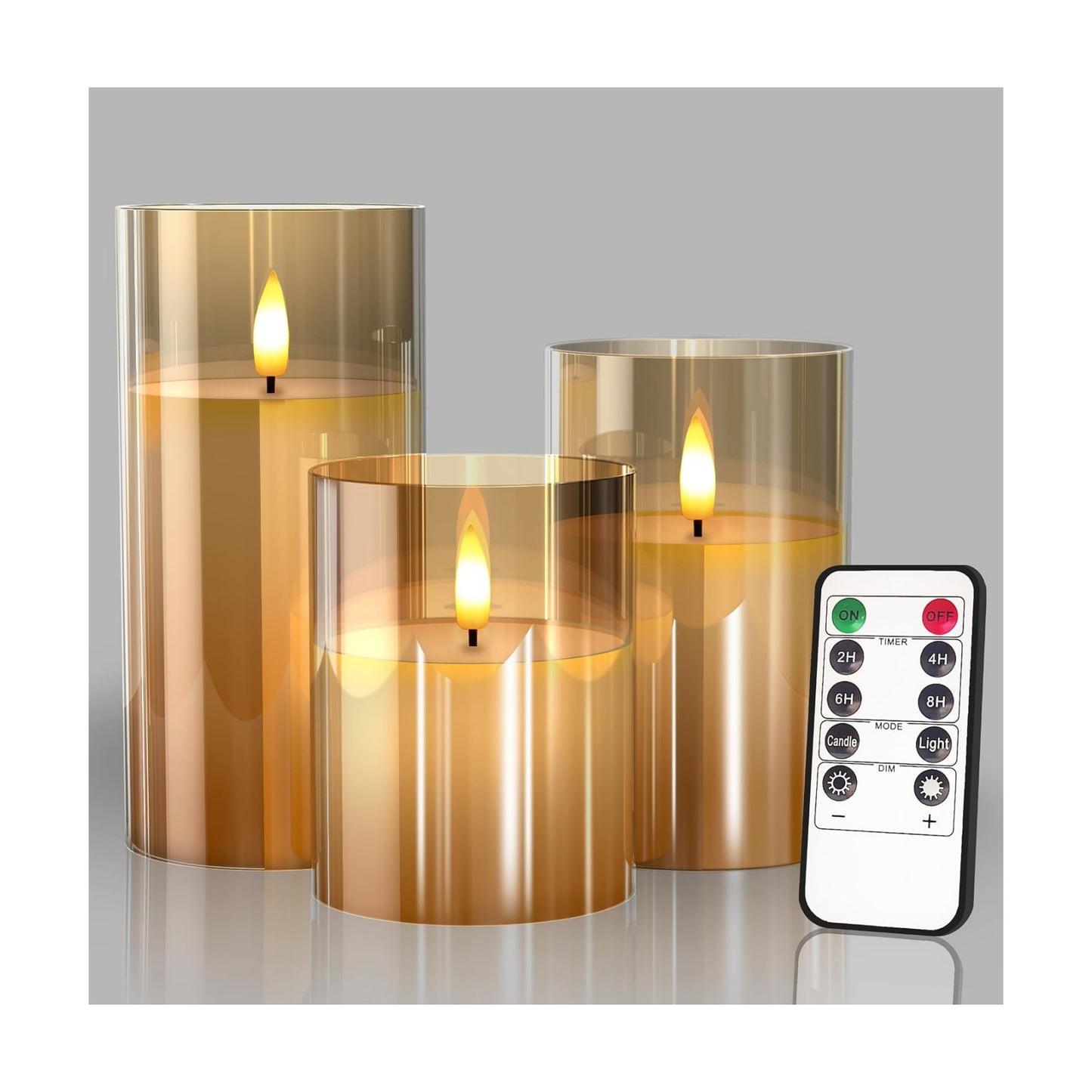 Tyawon Glass Battery Operated LED Flameless Candles with Remote and Timer, Real Wax Candles Warm Color Flickering Light