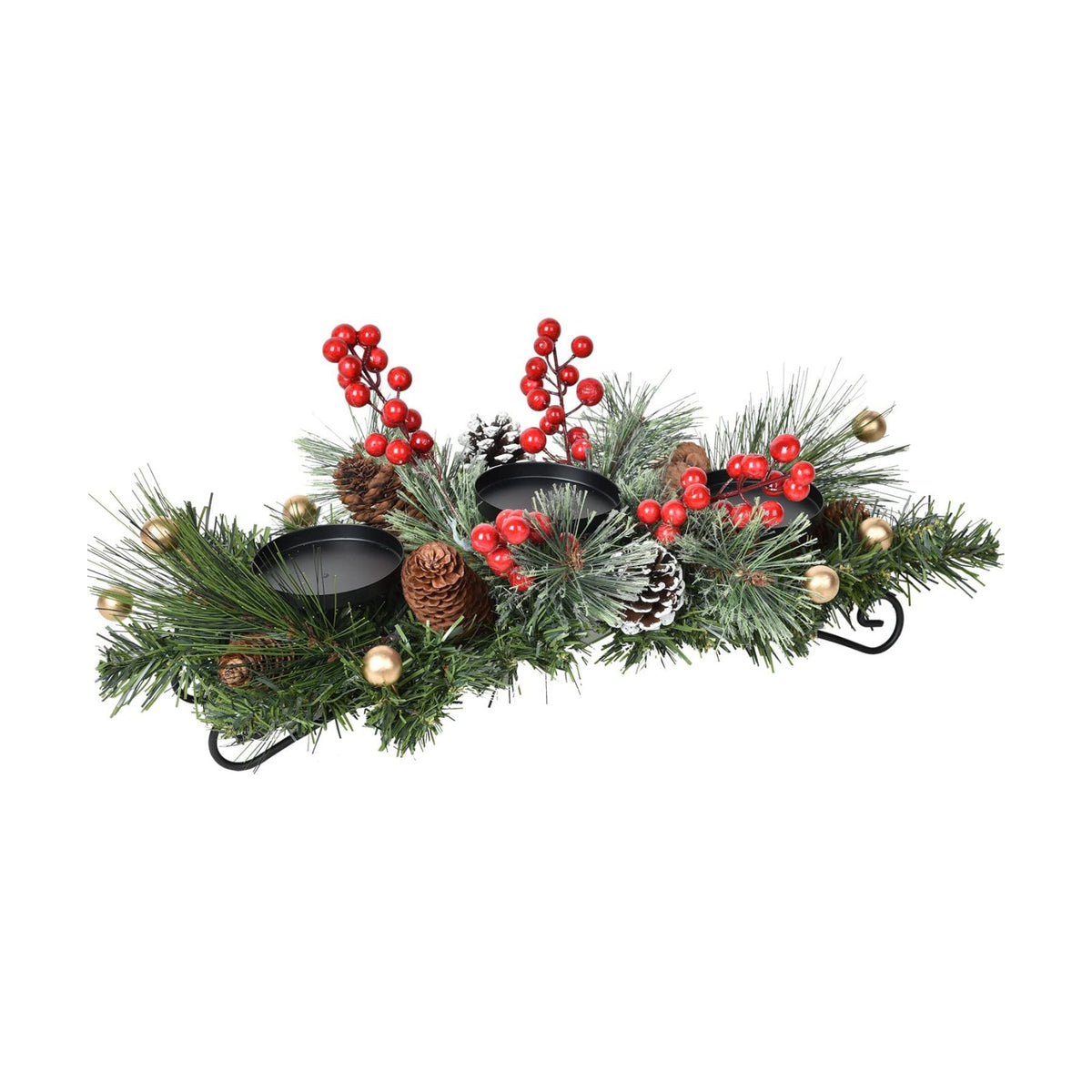 Lvydec Christmas Candle Holder Centerpiece - Pine Cones and Red Berry Table Centerpiece with 3 Candle Holders for Festival Table Home Decoration