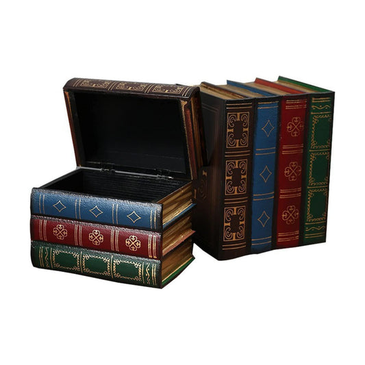 Decorative Book Boxes Wooden Antique Book Decorations Vintage Book Storage Box / Style C / Set of 2