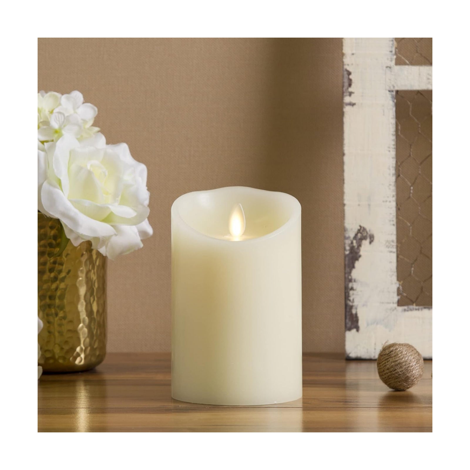 Luminara Flameless LED Battery Operated Ivory Pillar Candle, Flickering Realistic Moving Flame, 3" x 4.5" Luminous Real