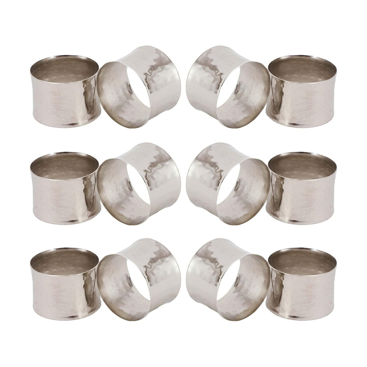 ITOS365 Handmade Round Hammered Silver Napkin Rings Holder for Dinning Table Parties Everyday, Set of 12