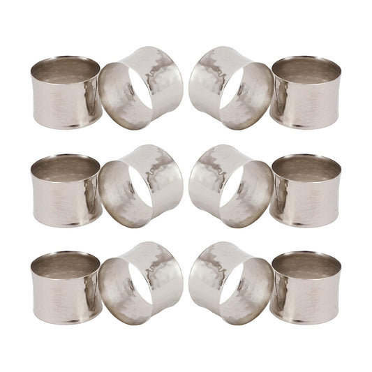 ITOS365 Handmade Round Hammered Silver Napkin Rings Holder for Dinning Table Parties Everyday, Set of 12