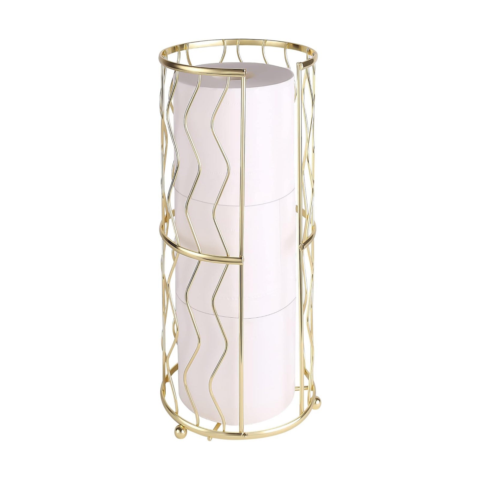Decorative Metal Standing Toilet Tissue Holder for Bathroom/Powder Room, Compact Tissue Reserve for 3 Rolls of Toilet
