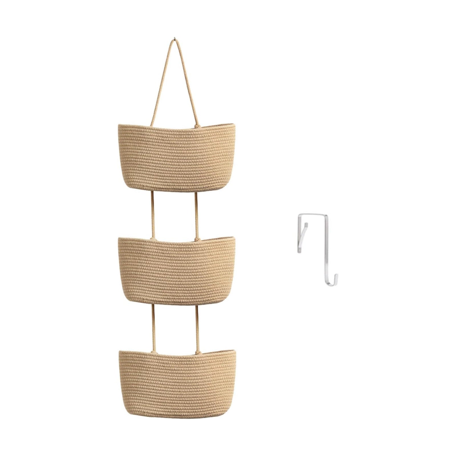3-Tier Woven Cotton Wall-Mounted Storage Organizer Bag Decorative Hanging Nursery / Jute