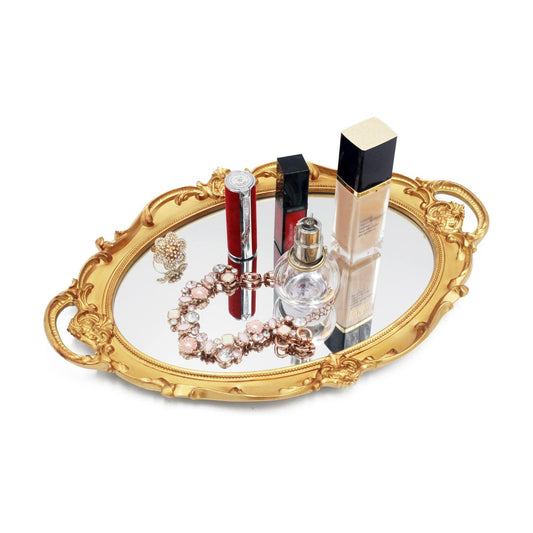 Vintage cm Mirror Tray Decorative Tray Bathroom Tray Serving Tray Oval / Gold / 36.8 x 25.4