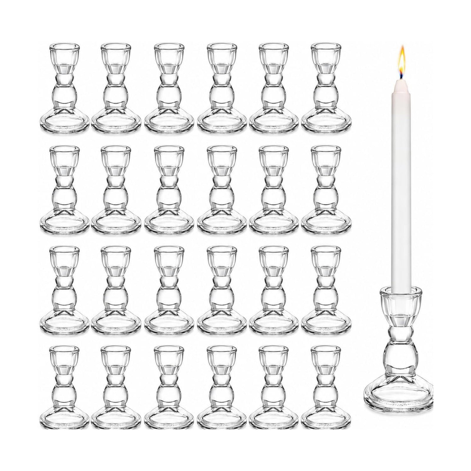 Lanttu 24 Pcs Candlestick Holders Bulk 3.55''x2.56'' Taper Candle Holders | Glass Candle Holders Set for Wedding Table