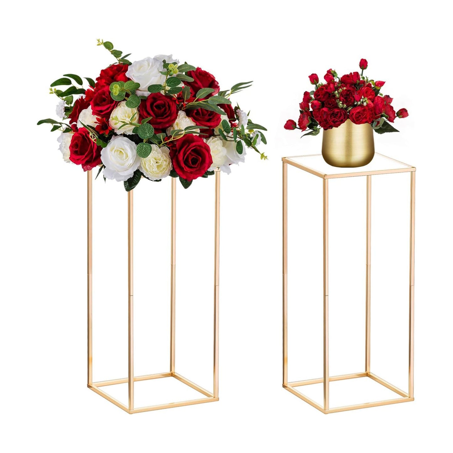 NUPTIO Gold Stands for Centerpieces, Geometric Column, 23.6" Tall, 2 Pcs