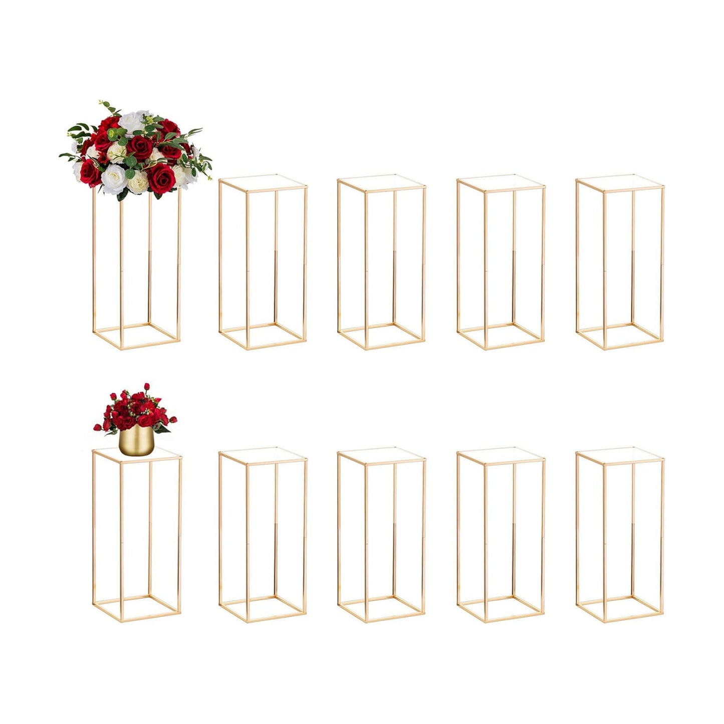 NUPTIO Gold Stands for Centerpieces, Geometric Column, 23.6" Tall, 10 Pcs