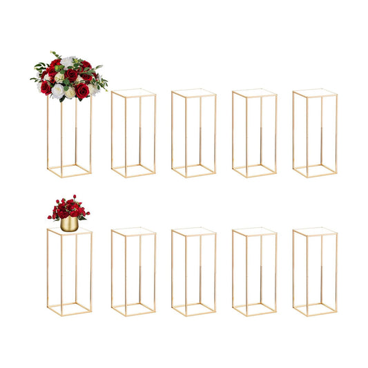 NUPTIO Gold Stands for Centerpieces, Geometric Column, 23.6" Tall, 10 Pcs