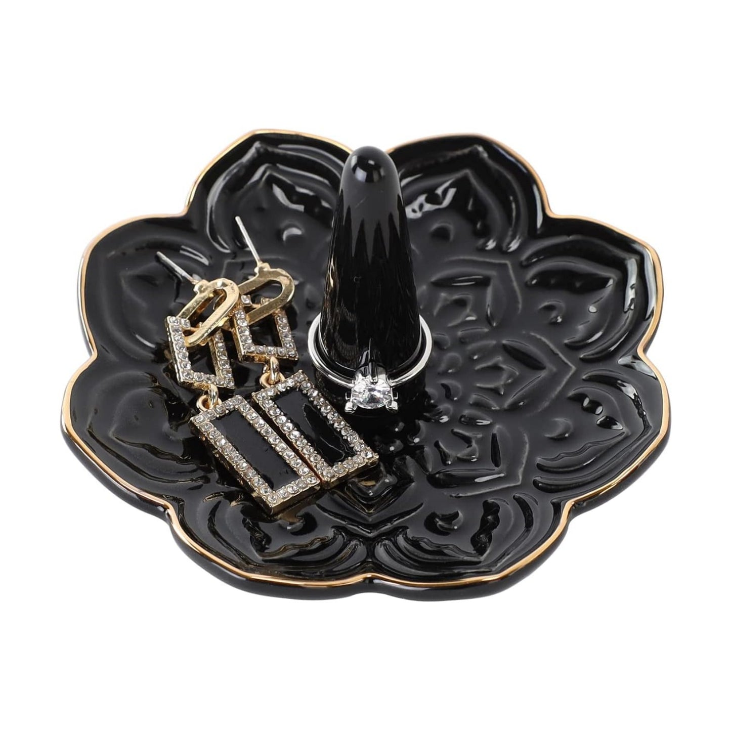 Ceramic Mandala Jewelry Holder Decorative Ring Holder/Trinket Tray Birthday Valentine / Black
