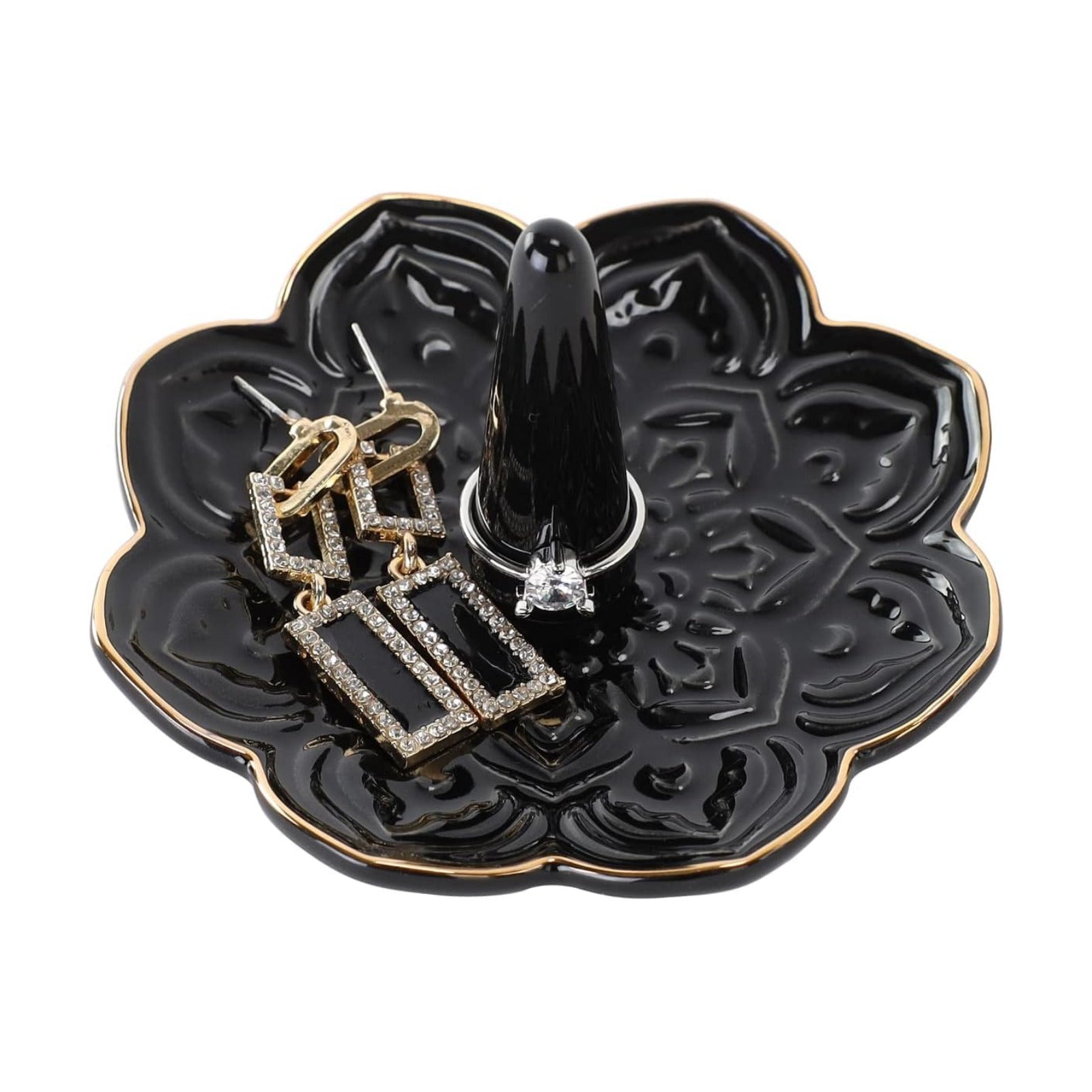 Ceramic Mandala Jewelry Holder Decorative Ring Holder/Trinket Tray Birthday Valentine / Black