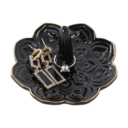Ceramic Mandala Jewelry Holder Decorative Ring Holder/Trinket Tray Birthday Valentine / Black