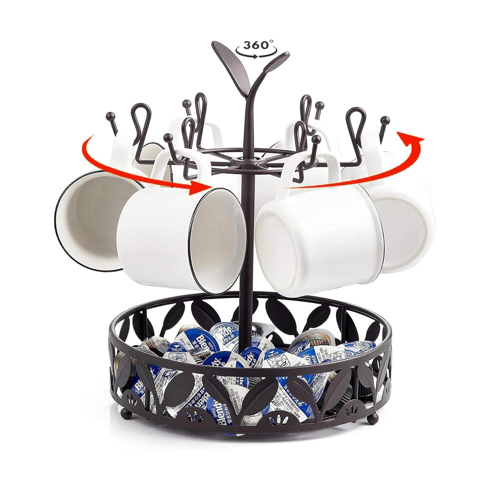 ALLCENER Mug Tree Countertop, Rotatable Mug Holder Stand with 6 Hooks for Coffee Bar Counter Cabinets and Kitchen