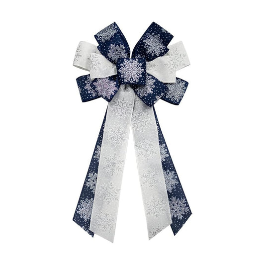 Hying Large Christmas Bow for Wreath, Blue White Cotton Bows for Front Door Wall Fence Decor, Christmas Snow Wreath Bow Tree Topper Bow for Winter Christmas Party Decoration Supplies