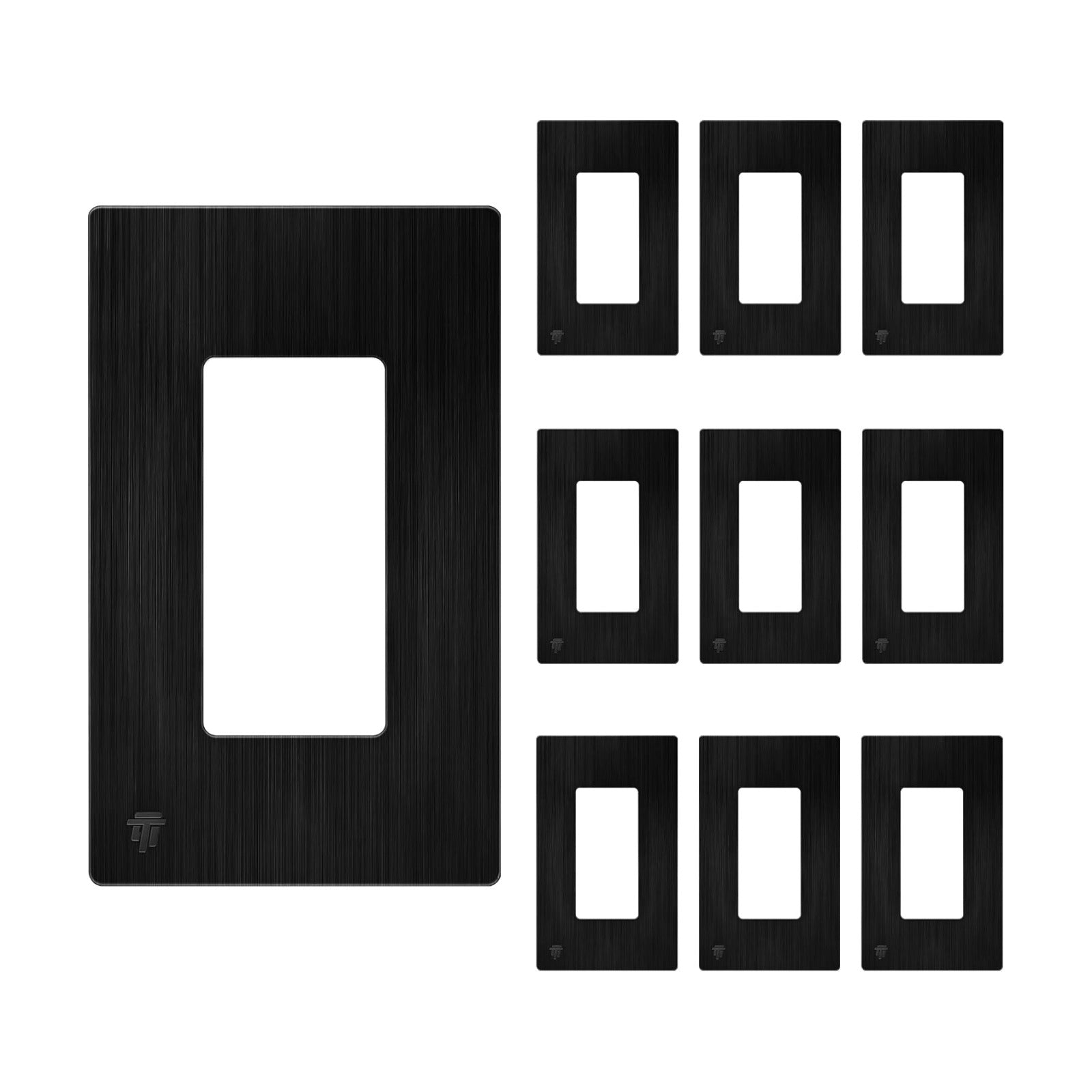 ENERLITES 1-Gang Brushed Black Screwless Decorator Wall Plate Outlet Cover | 10 Pack, Size 4.68" x 2.93", Fits light