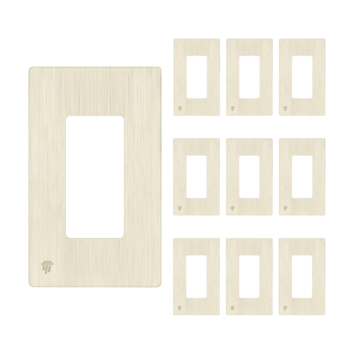 ENERLITES 1-Gang Screwless Decorator Wall Plate Outlet Cover, 10 Pack | Brushed Light Almond, Size 4.68" x 2.93", Fits