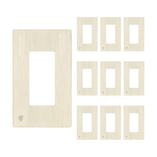 ENERLITES 1-Gang Screwless Decorator Wall Plate Outlet Cover, 10 Pack | Brushed Light Almond, Size 4.68" x 2.93", Fits