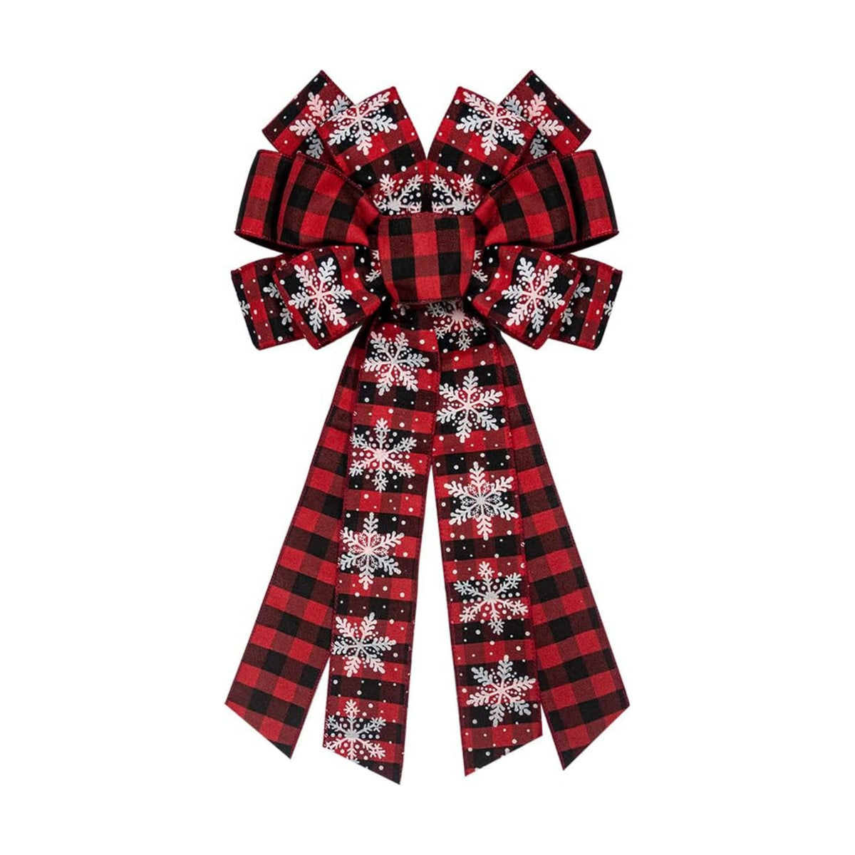Hying Large Christmas Bow for Wreath, Red Black Buffalo Plaid Bows for Front Door Wall Fence Decor, Snow Wreath Bow Tree Topper for Winter Party Decoration Supplies