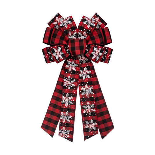 Hying Large Christmas Bow for Wreath, Red Black Buffalo Plaid Bows for Front Door Wall Fence Decor, Snow Wreath Bow Tree Topper for Winter Party Decoration Supplies