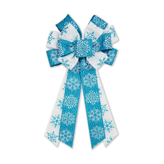 Hying Giant Christmas Bow for Wreath, Blue Snowflakes Wreath Bow Winter Holiday Bows for Christmas Tree Front Door Indoor Outdoor Wall Decoration Supplies Ornament