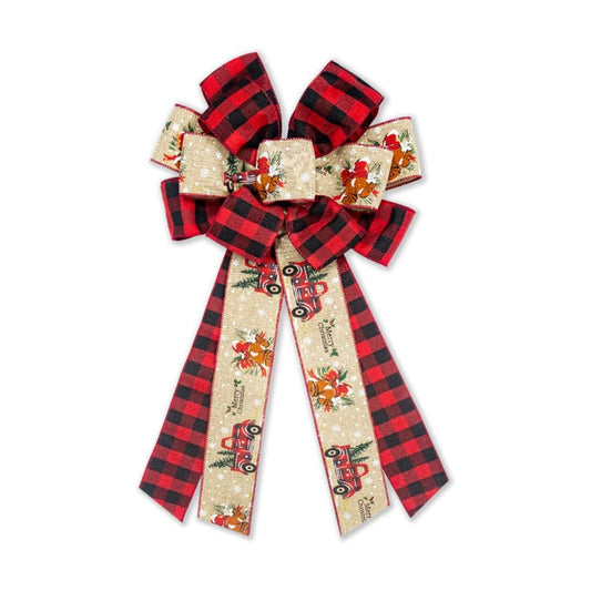 Hying Large Christmas Bow for Wreath, Black Red Buffalo Plaid Wreath Bow for Winter Decor - Front Door Indoor Outdoor Wall Decoration Supplies Ornament