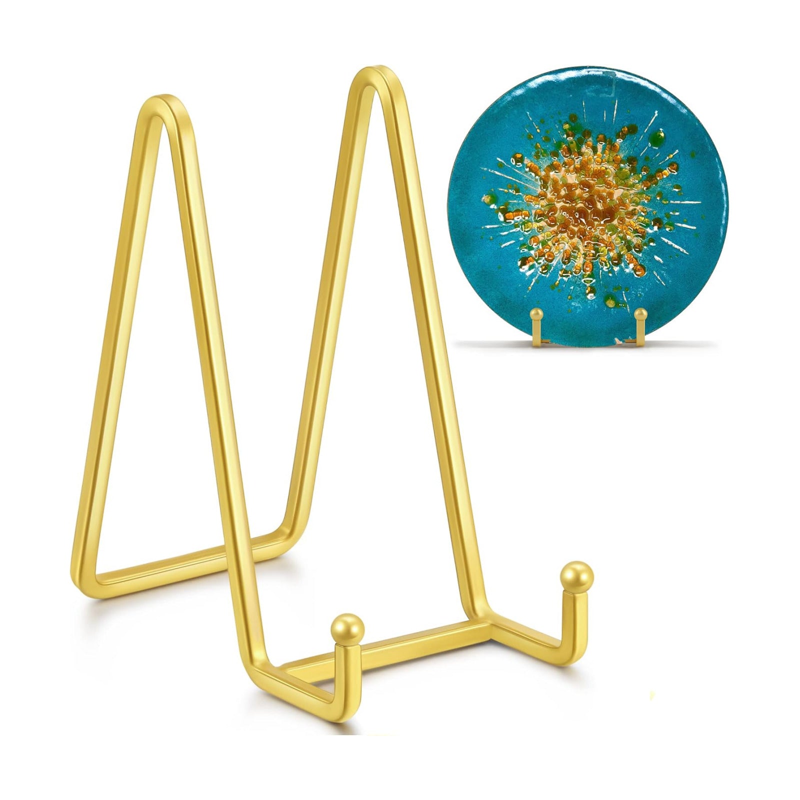 Metal Square Wire Plate Stands for Display / 6 Inch / Gold / Set of 2