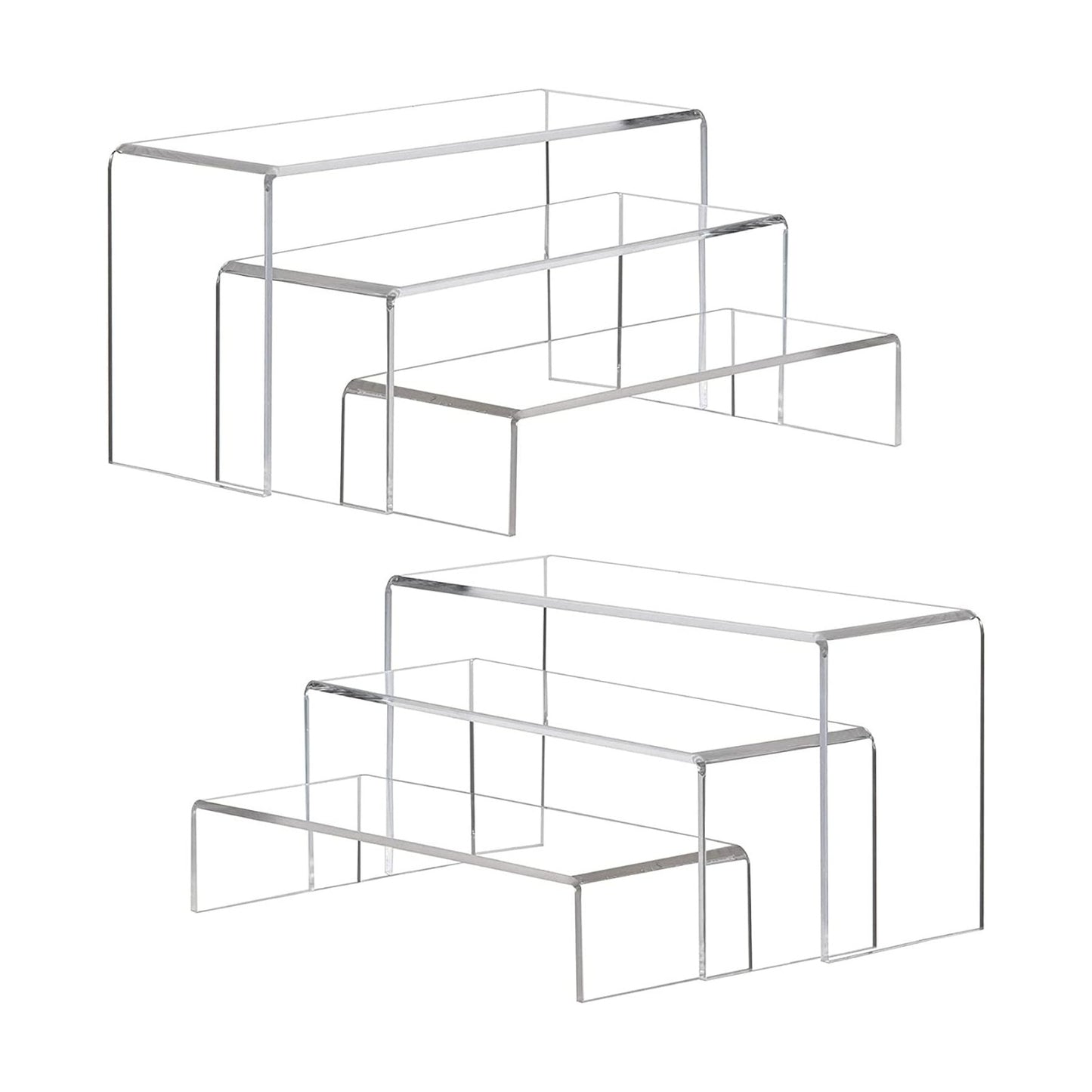 Large Acrylic Display Risers, 2 Sets(11.2”L~11.6”L~12”L) Clear Rectangular Showcase Collectibles Display Shelf, Retail