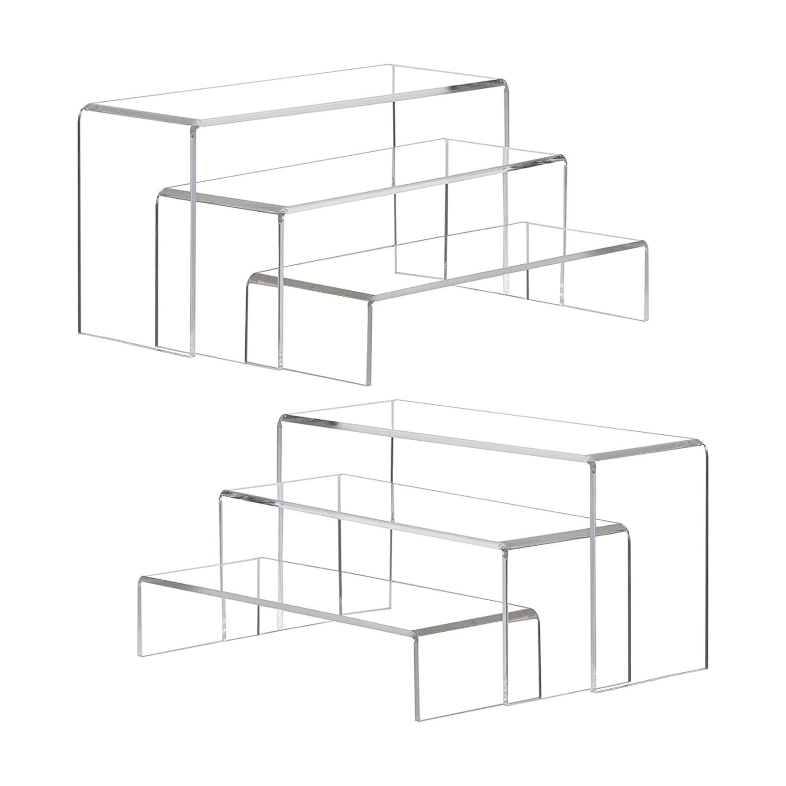Large Acrylic Display Risers, 2 Sets(11.2”L~11.6”L~12”L) Clear Rectangular Showcase Collectibles Display Shelf, Retail