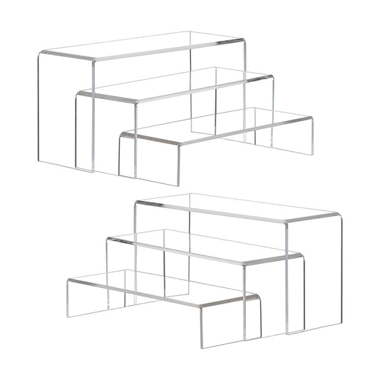 Large Acrylic Display Risers, 2 Sets(11.2”L~11.6”L~12”L) Clear Rectangular Showcase Collectibles Display Shelf, Retail