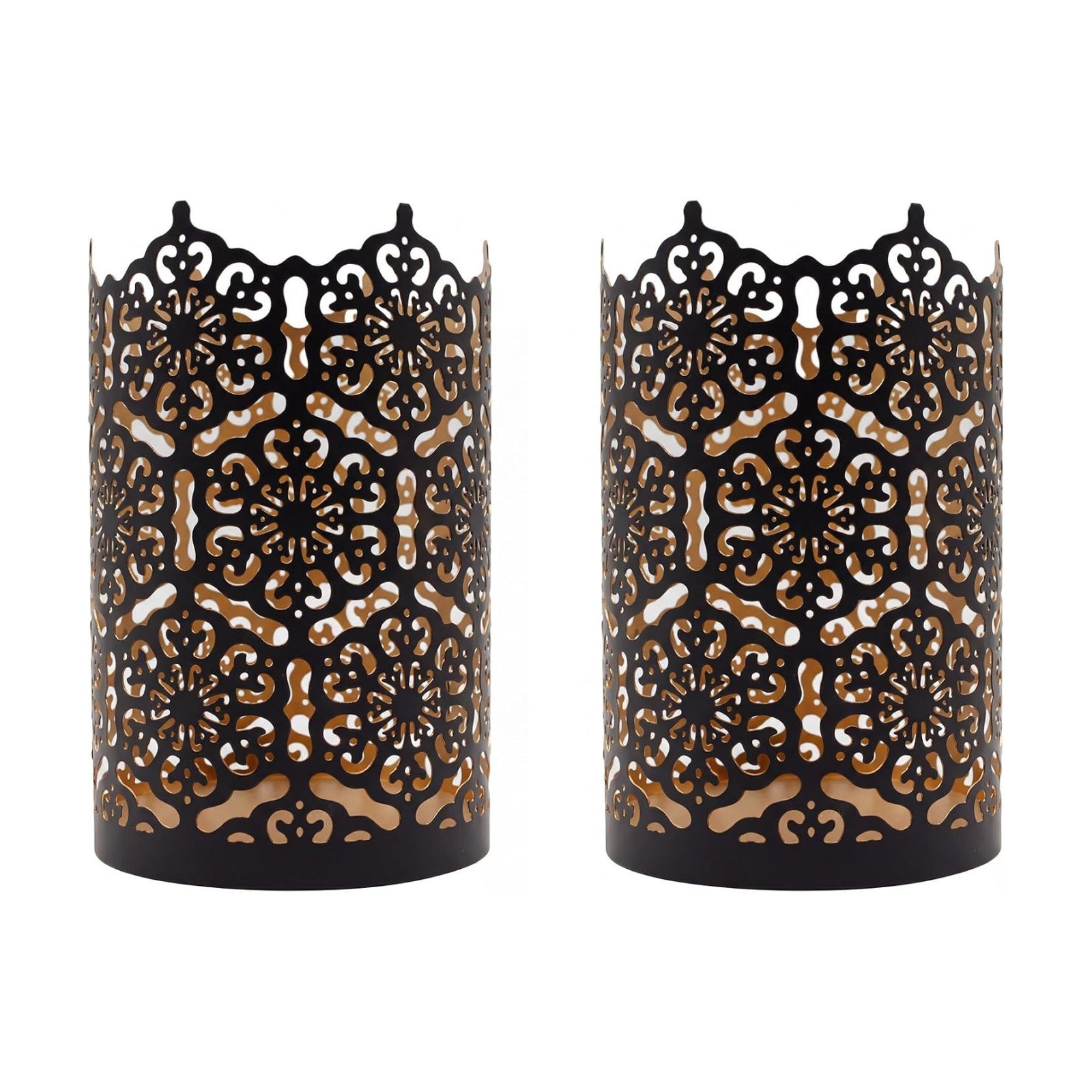 Hosley's Set of 2 Flower 7" High Cut Bronze Candle Holder & Lantern. Ideal for Use with Hosley Highly Scented Candles