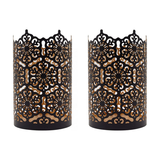 Hosley's Set of 2 Flower 7" High Cut Bronze Candle Holder & Lantern. Ideal for Use with Hosley Highly Scented Candles